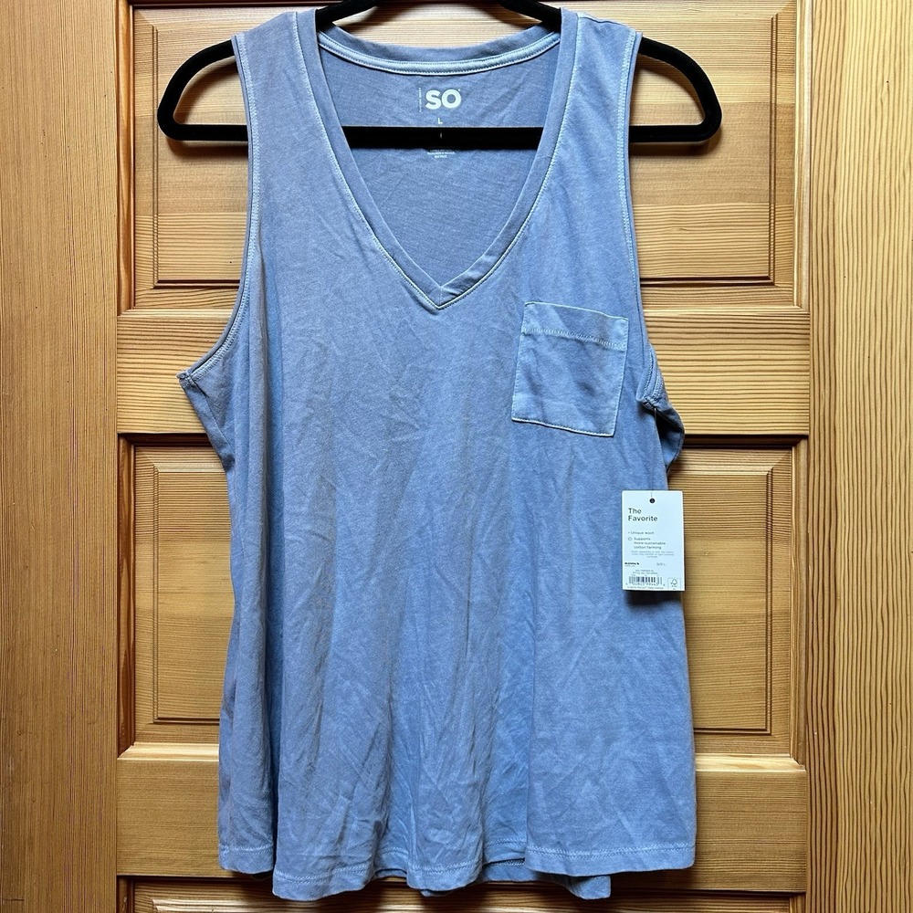 NWT SO Goods For Life Tank Top Womens Large Light Blue V-Neck Relaxed Athleisure - Picture 2 of 7